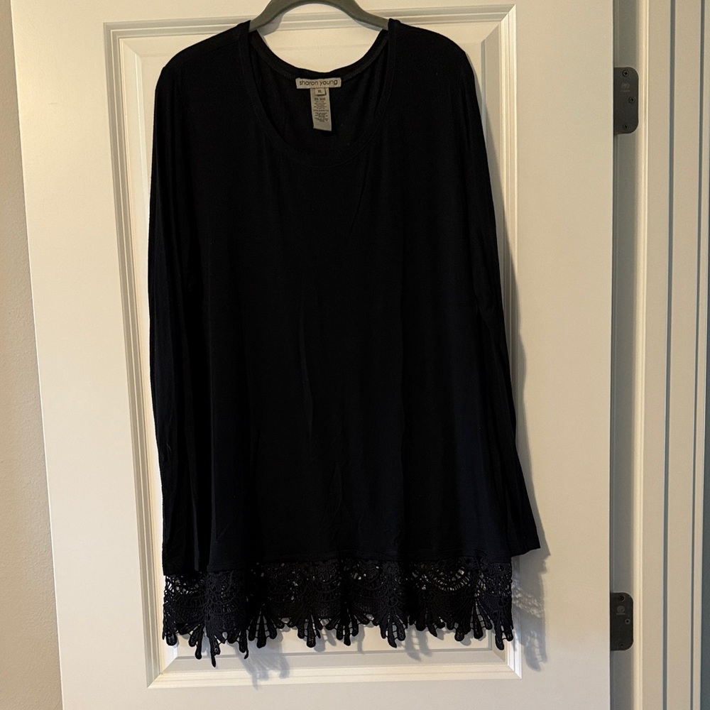Sharon Young Black Tunic with Lace Hem